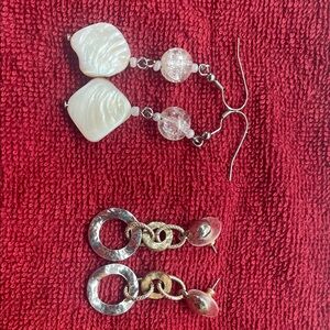 Elegant Silver and White Dangle Earrings 2 Pair